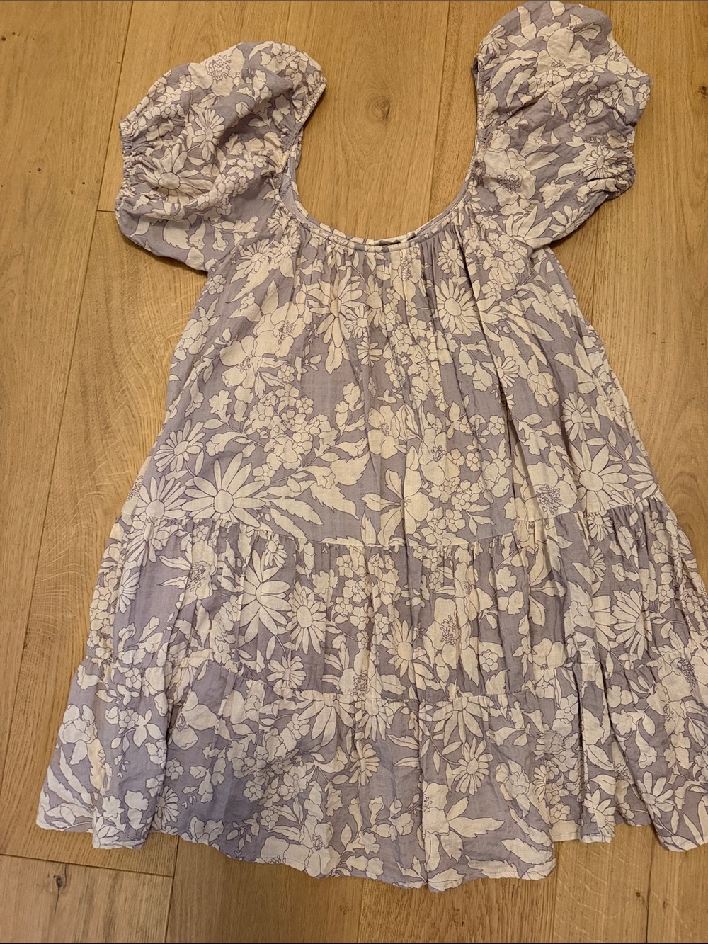 By Together Lavender Floral Puff-Sleeve Casual Dress